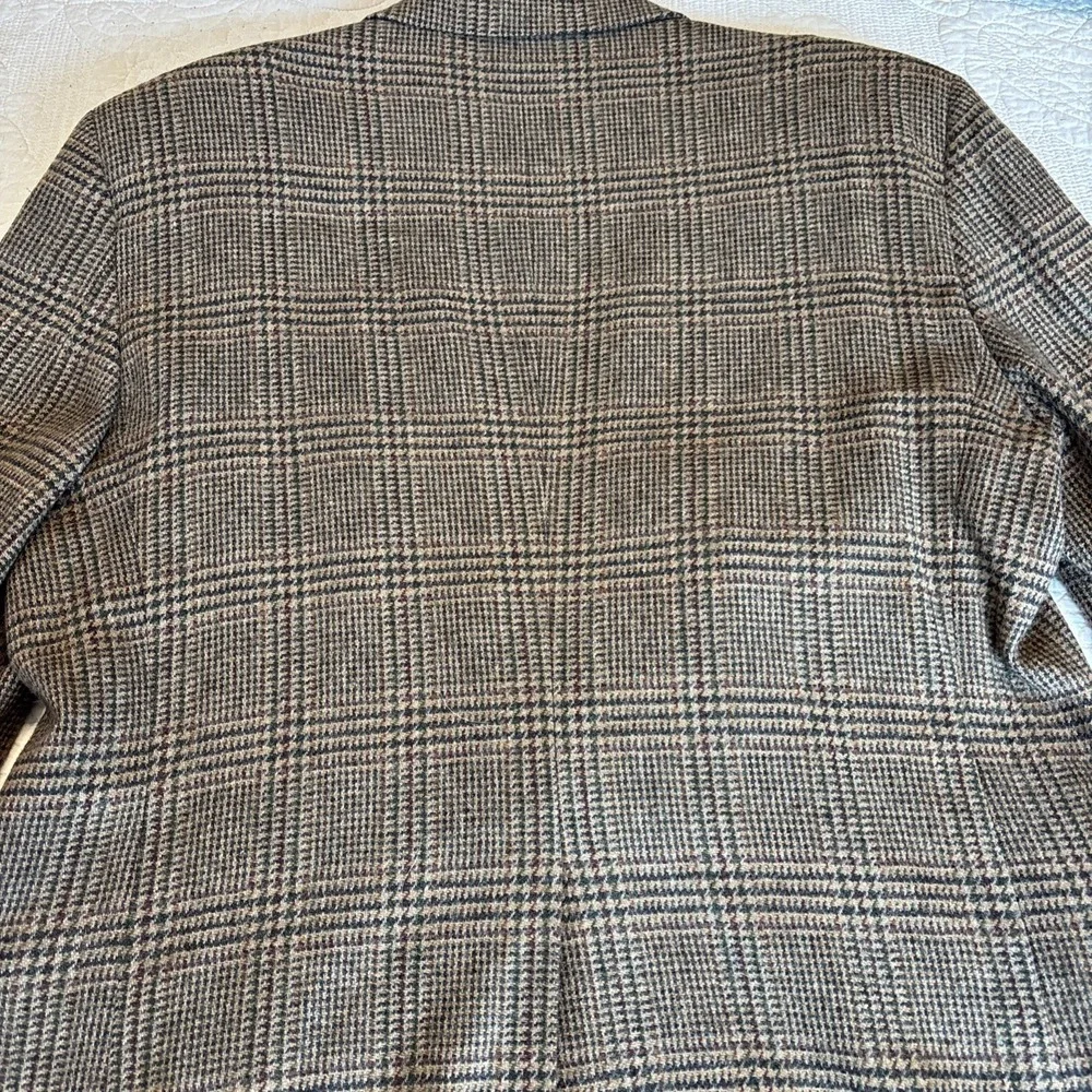 VTG Houndstooth Sport Coat Pure Wool Plaid 2 Button Brown Green‎ Preppy SZ 46L